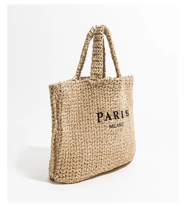 sac pour la plage en paille tressée beige