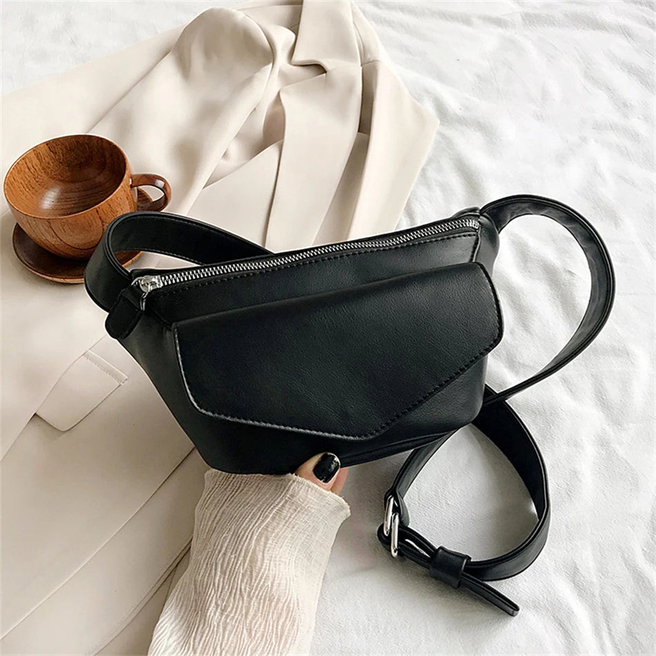 sac banane femme original en cuir PU noir