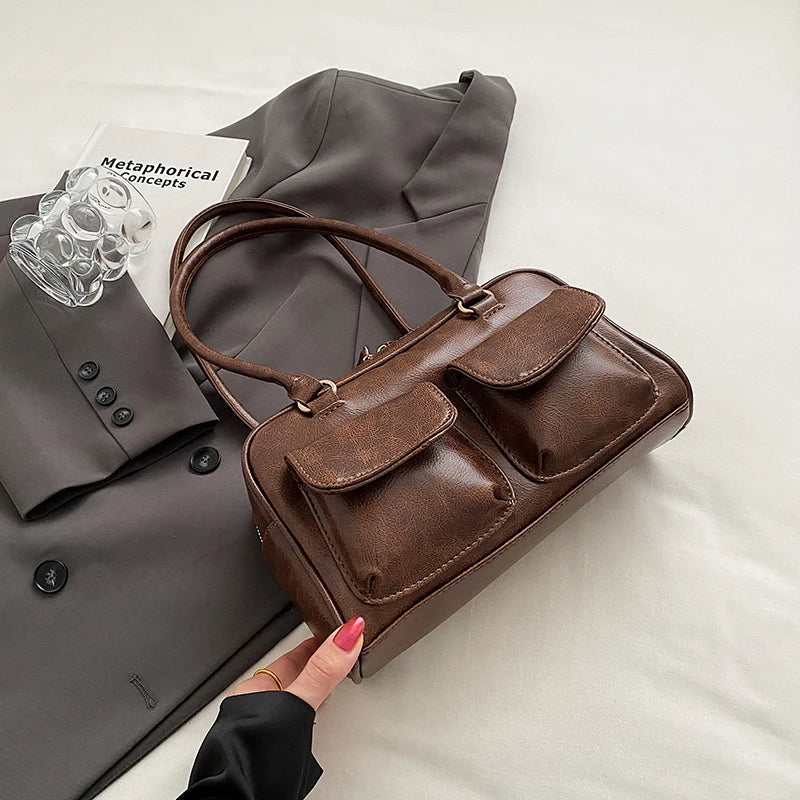 petit sac a main multipoche marron vintage