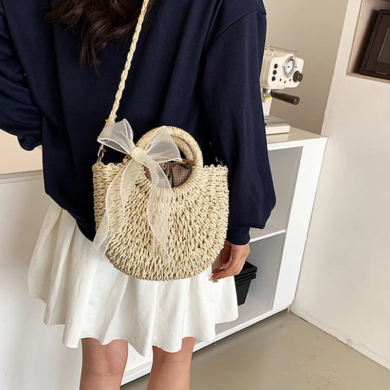 sac a main en paille rond chic