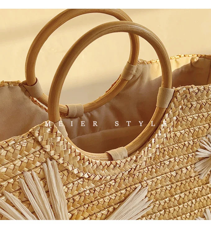 anse en bois du panier de paille