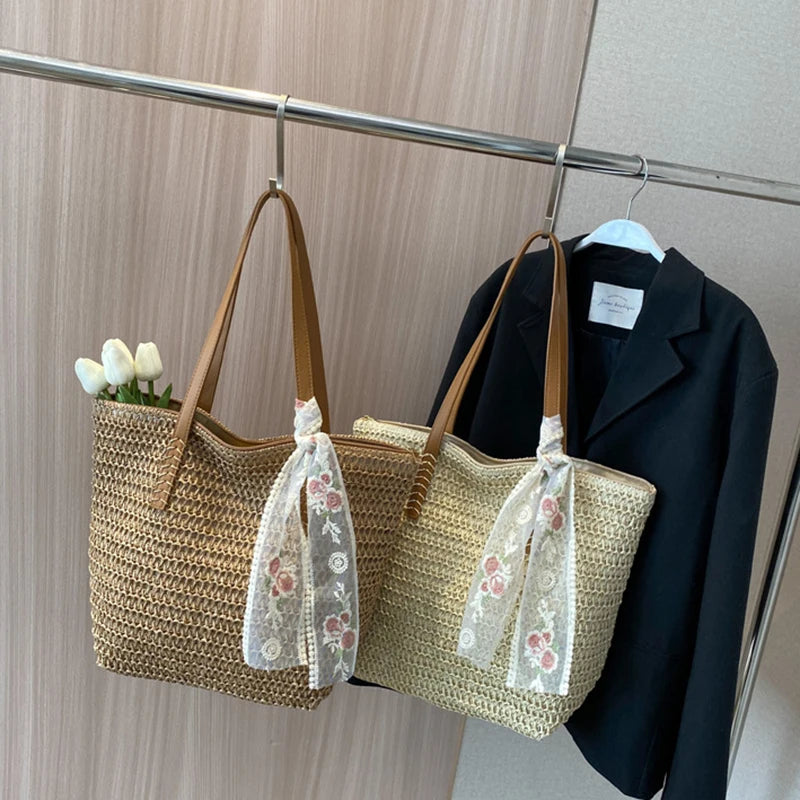sac cabas en paille avec fermeture éclair