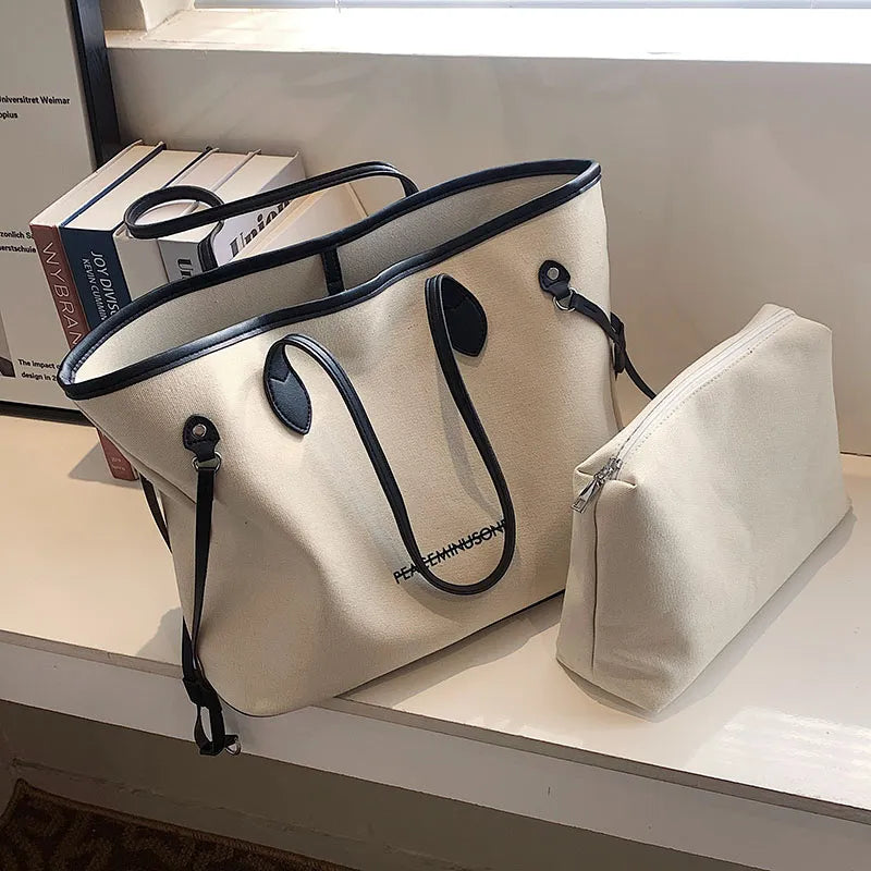 sac à main canva grand format beige et noir