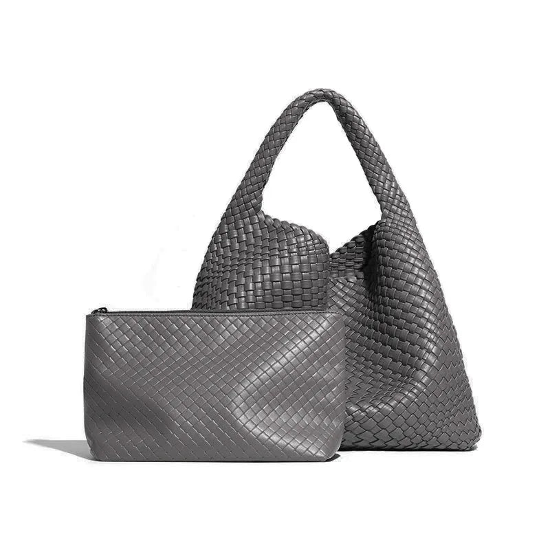 sac cuir tressé gris