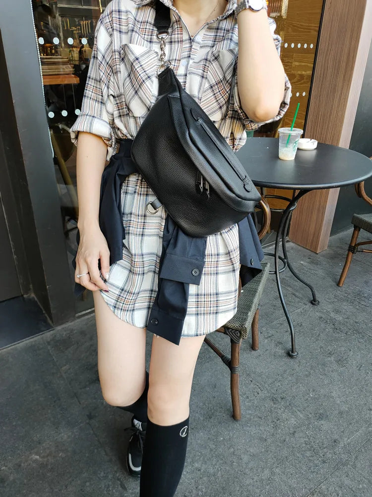 sac banane cuir noir porte croise