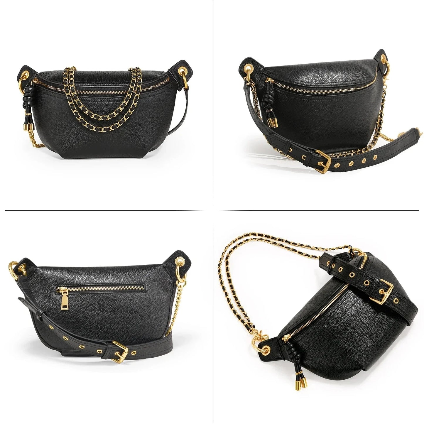 sac banane en cuir femme noir