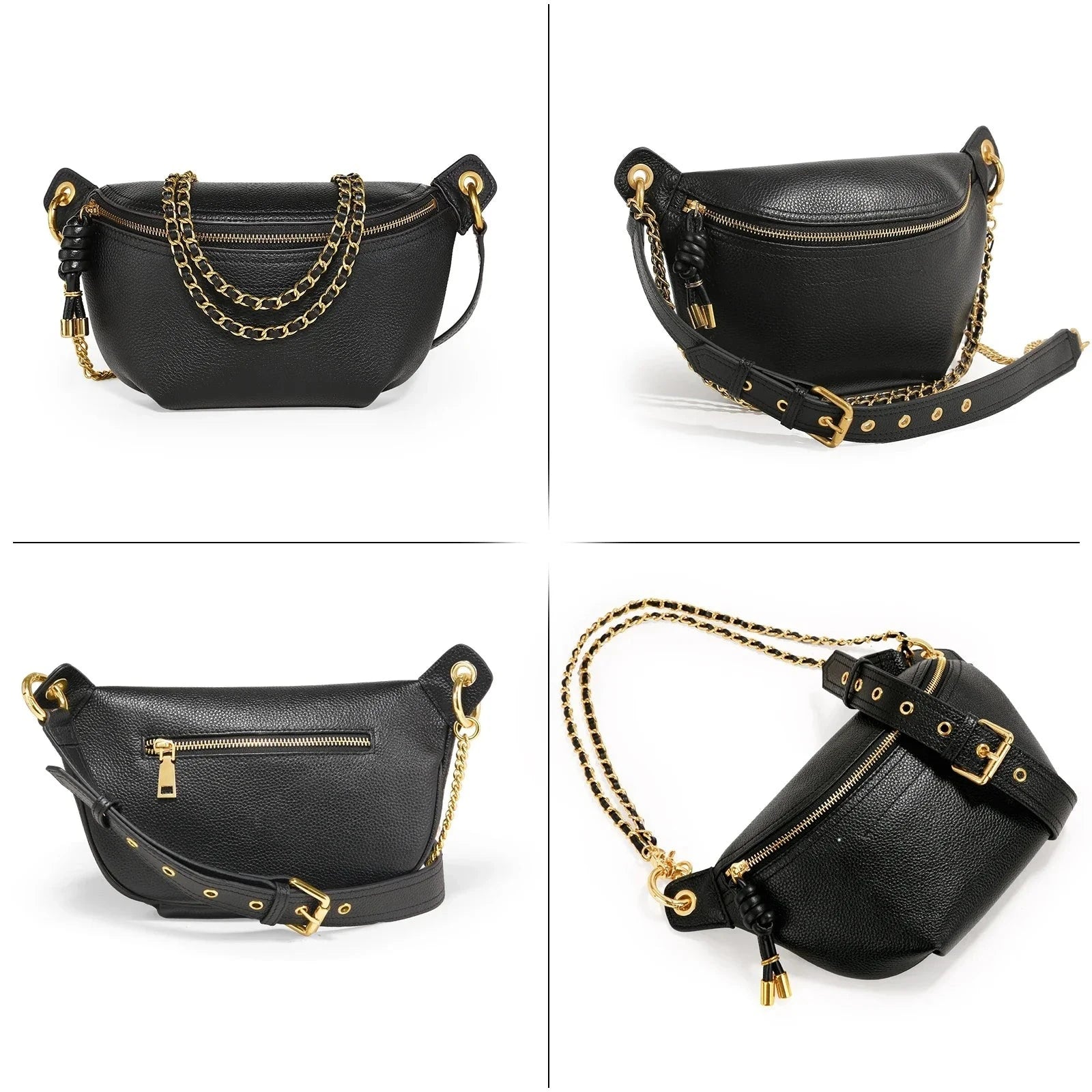 sac banane en cuir femme noir