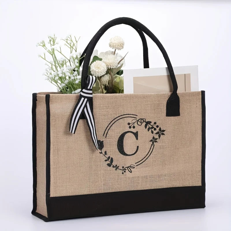 sac cabas de plage personnalisé avec la lettre c