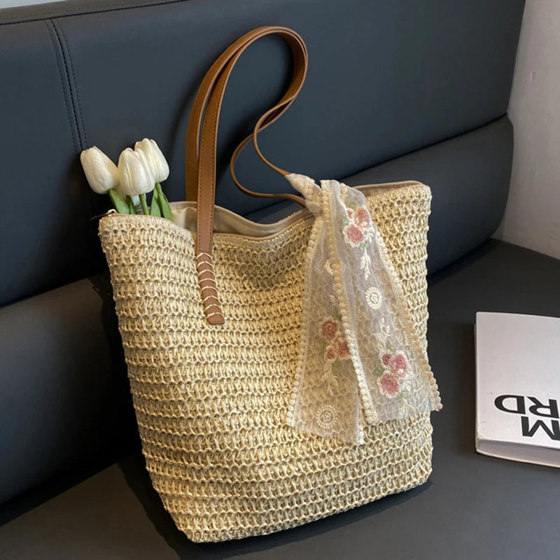 sac cabas en paille crème