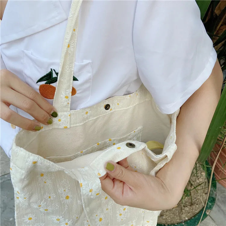 interieur du tote bag fleurs en toile