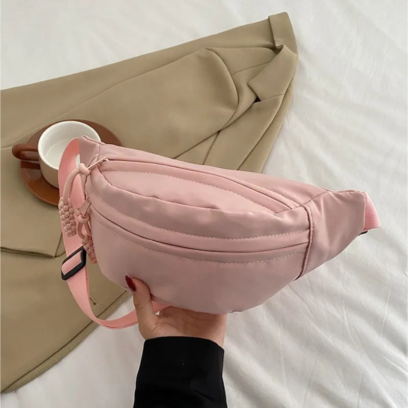 sac banane en toile rose clair