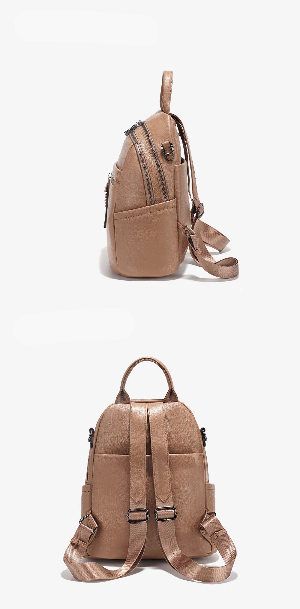 détails du sac a dos en cuir camel