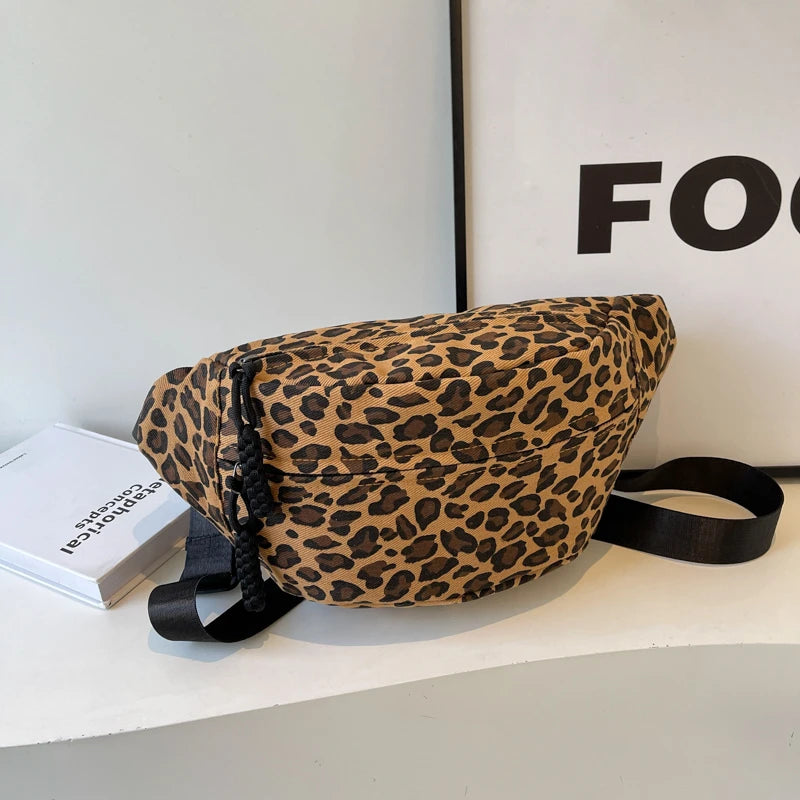 grand sac banane en toile leopard