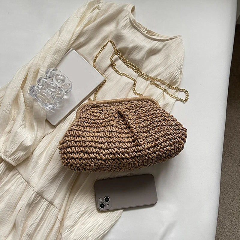 pochette en paille beige