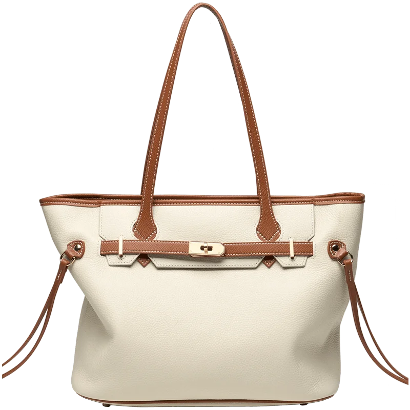 sac cabas femme luxe en cuir grainé blanc