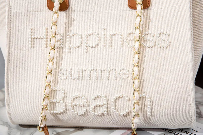 grand sac cabas xxl inscription perle happiness