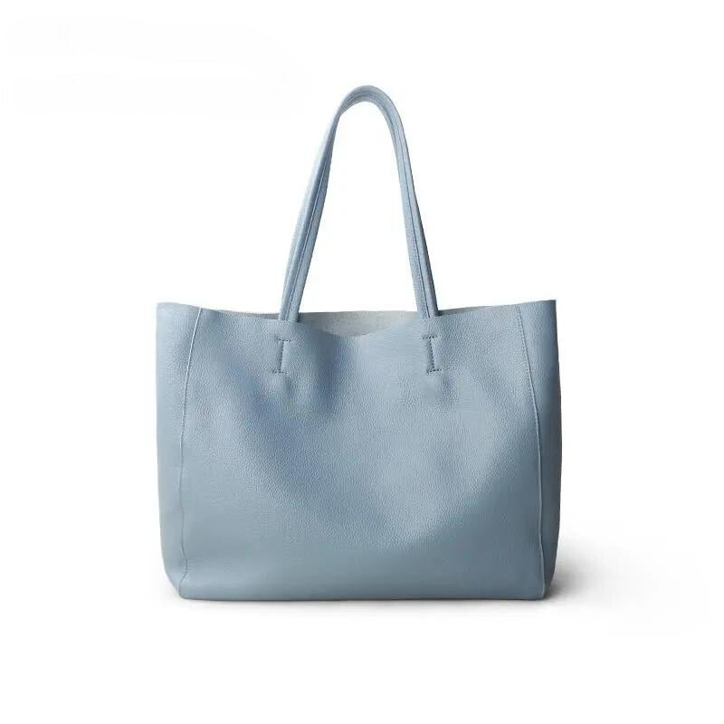 grand sac a main bleu en cuir graine