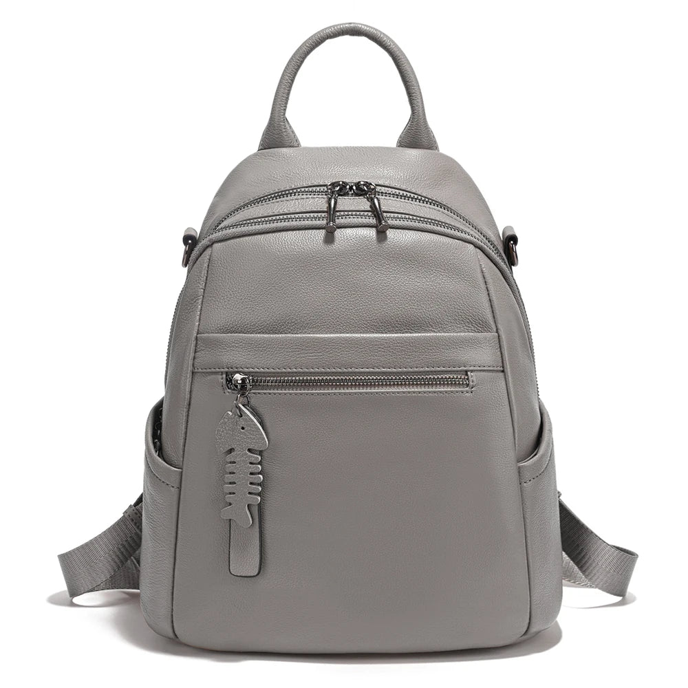sac a dos en cuir femme gris