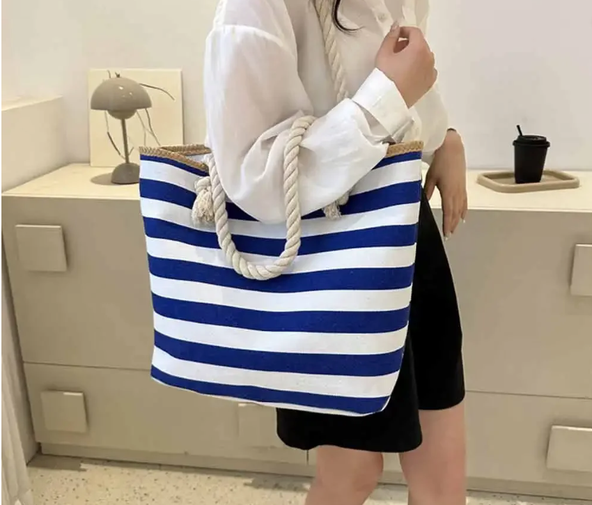 sac de plage avec fermeture eclair raye
