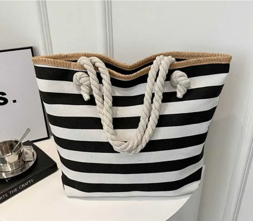 sac de plage avec fermeture eclair raye noir