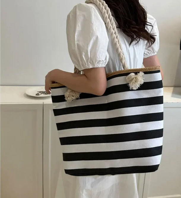 sac de plage rayures noirs