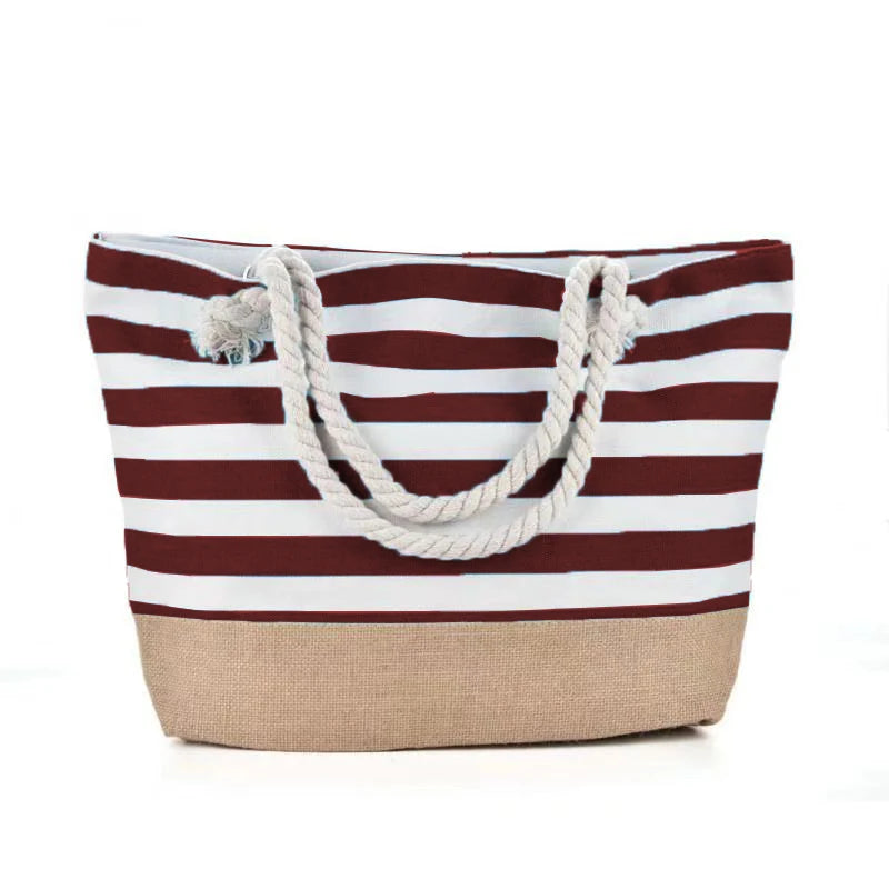 sac de plage rouge a rayures