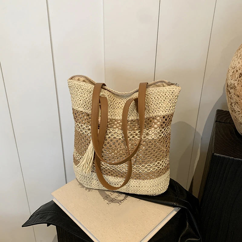 sac en paille anse en cuir