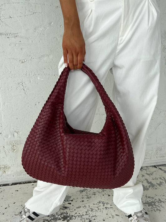 sac a main tressé bordeau