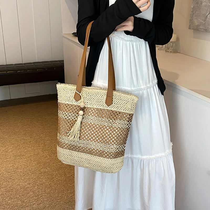 sac plage en paille beige