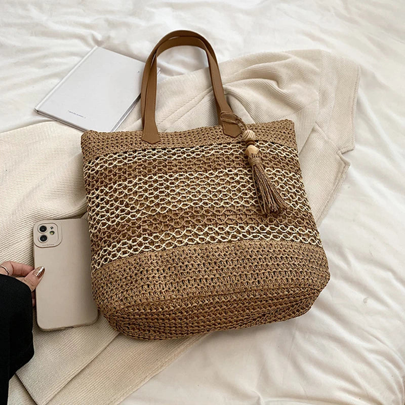 sac plage en paille marron