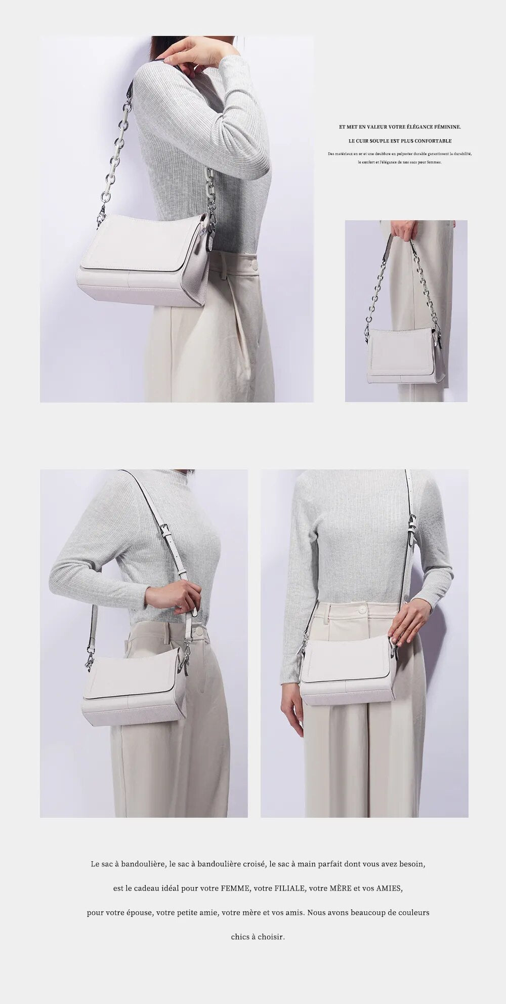 sac bandouliere cuir chaine porté