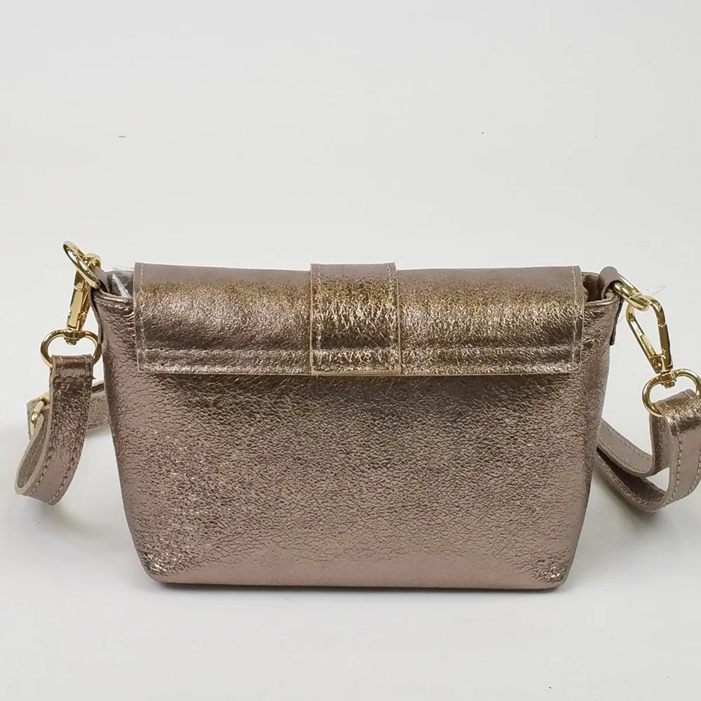 Dos du sac irisé en cuir bronze
