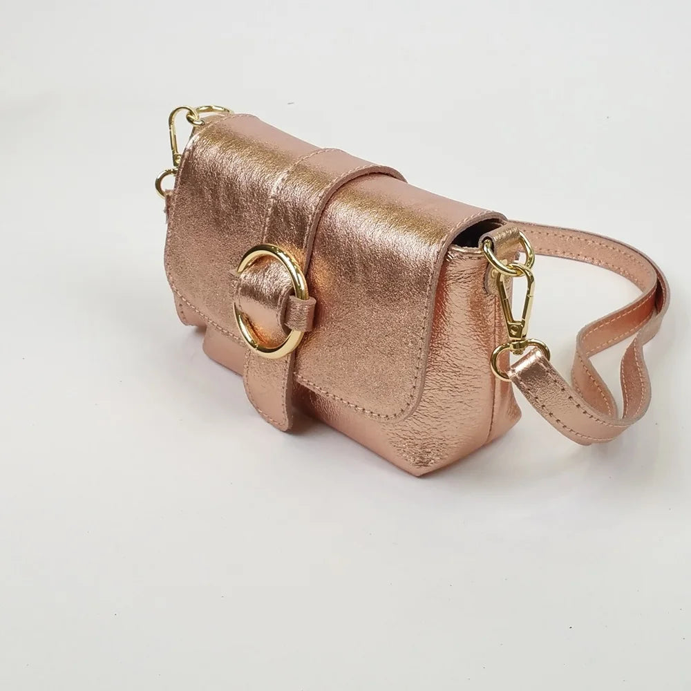 Sac bandoulière en cuir irisé rose gold