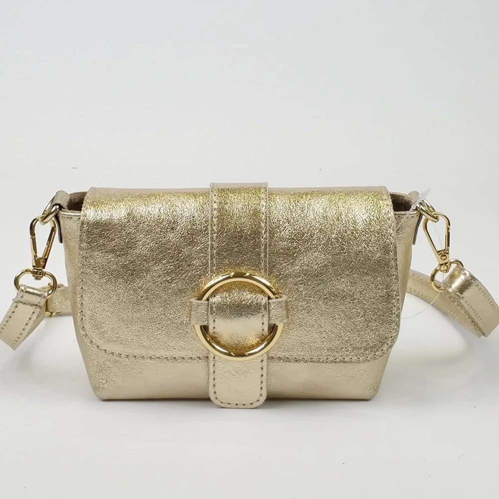 Sac bandoulière en cuir irisé doré