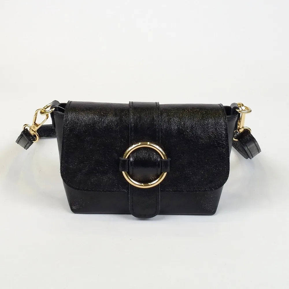 Sac bandoulière en cuir irisé noir