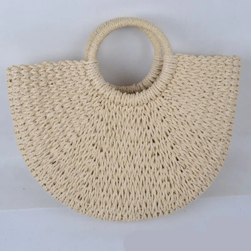 sac demi lune en paille beige