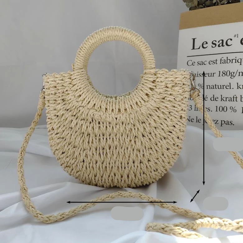 petit sac demi lune paille beige