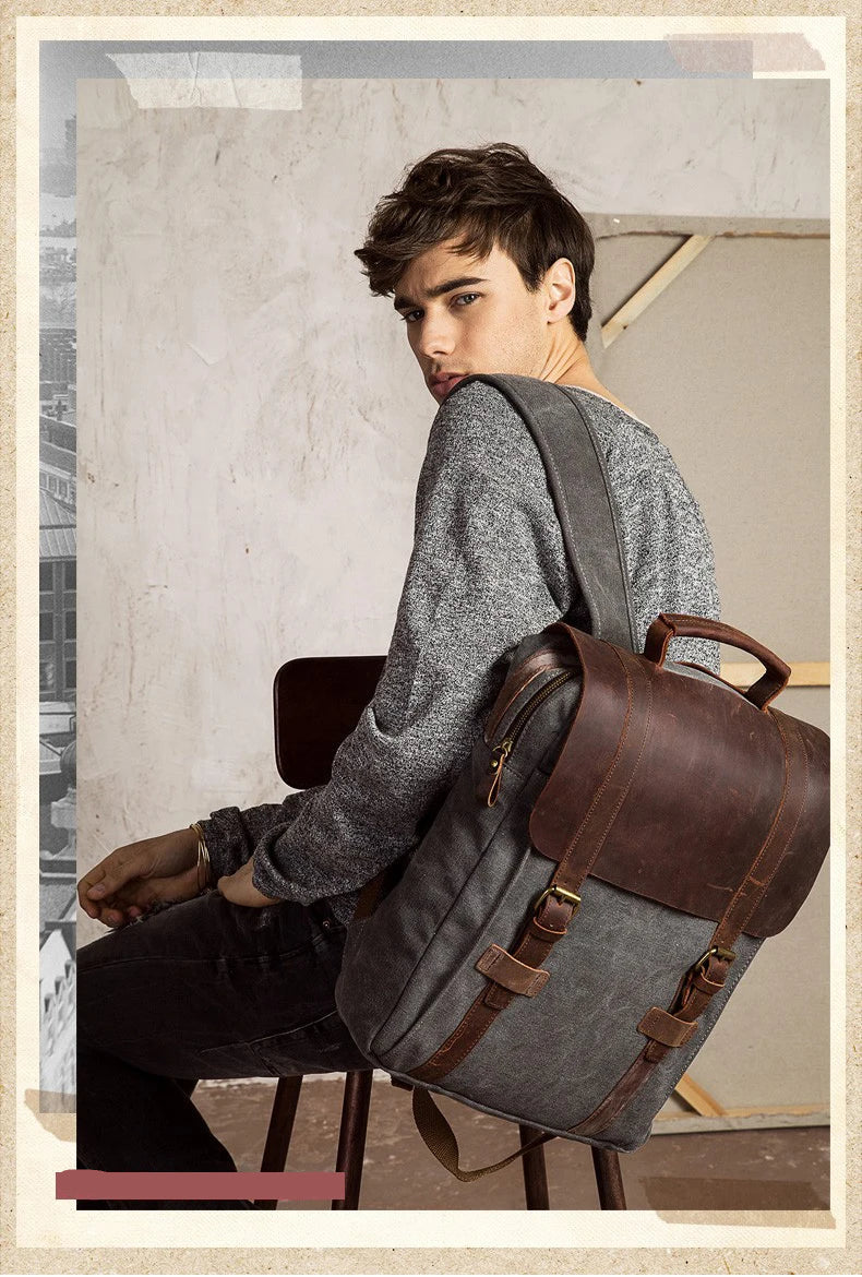 sac a dos cuir et toile homme tendance