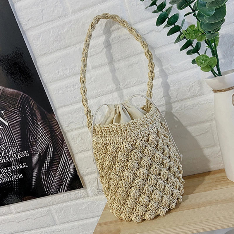 sac seau en paille tresse
