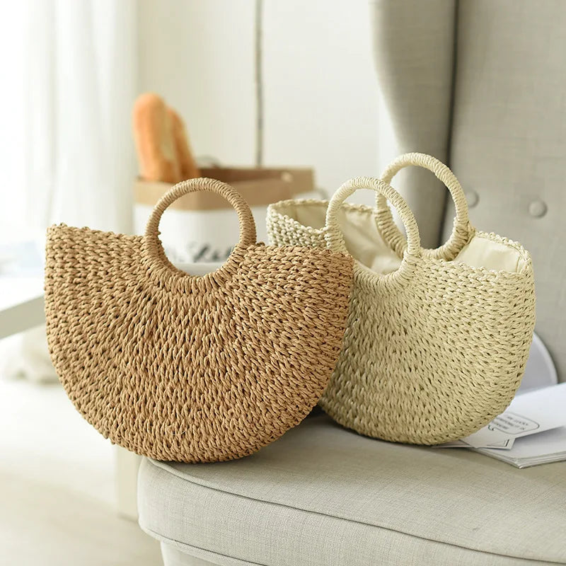 sac demi lune en paille ete