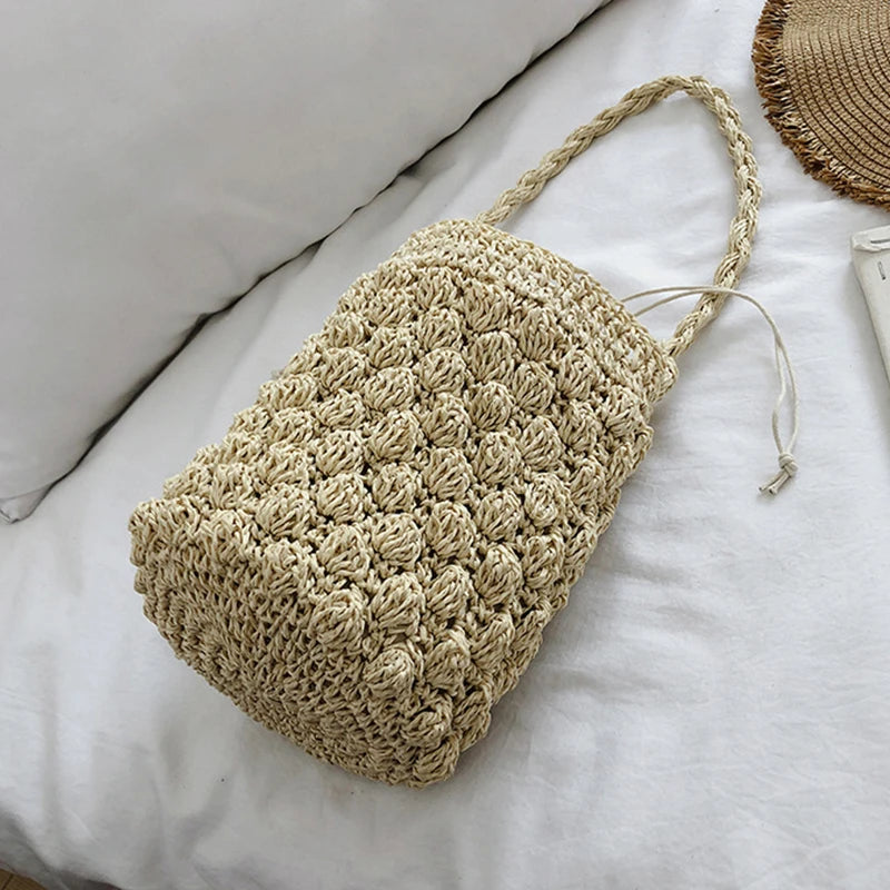 sac seau en paille motif