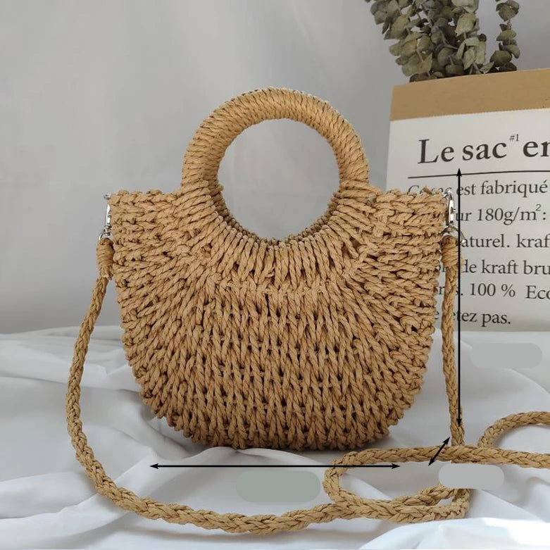 petit sac demi lune paille