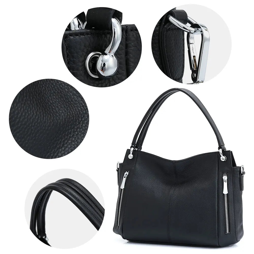 details elegant du sac a main luxe en cuir noir