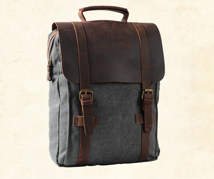 sac a dos cuir et toile homme gris