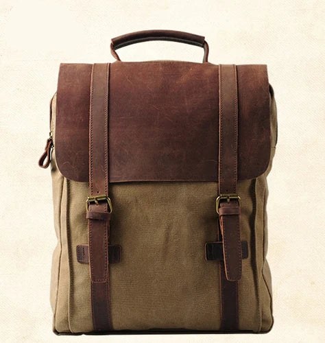 sac a dos cuir et toile homme kaki