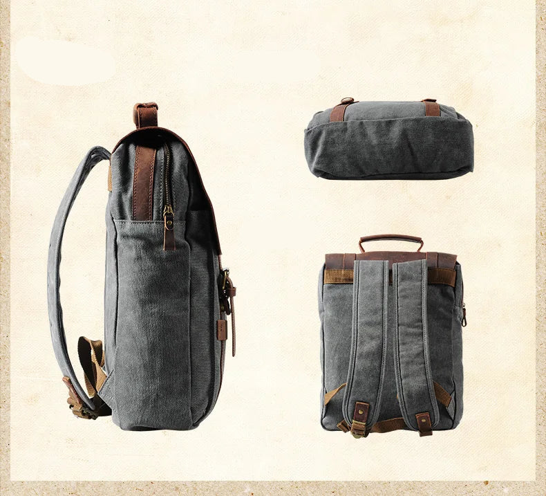 detials du sac a dos cuir et toile homme 