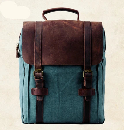 sac a dos cuir et toile homme bleu