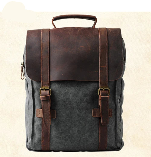 sac a dos cuir et toile homme gris 