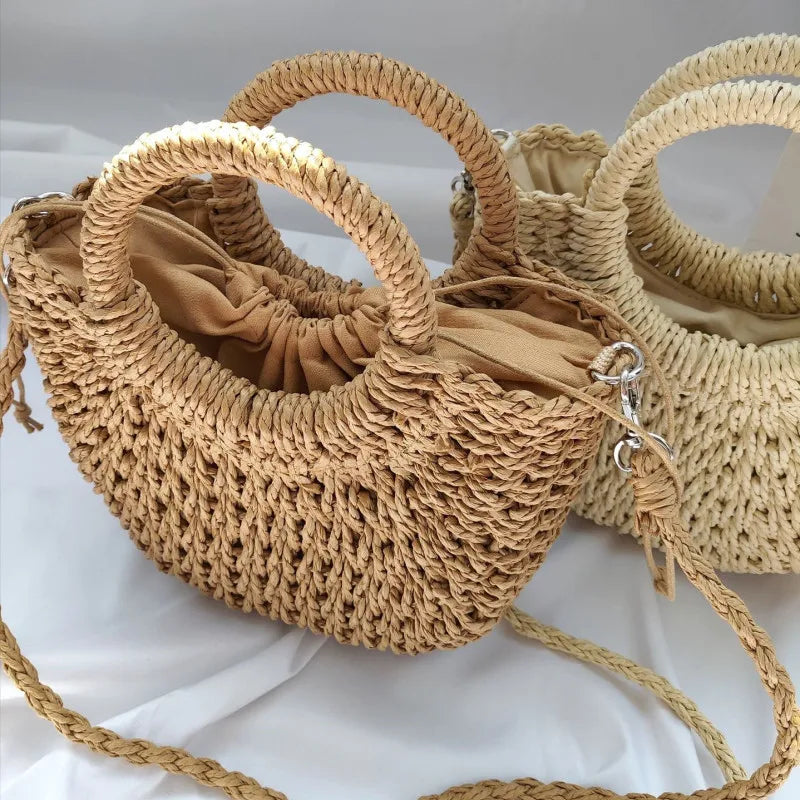 sac demi lune en paille petit format