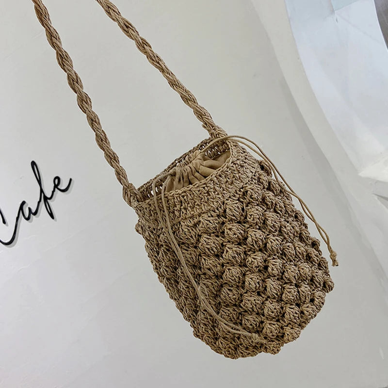sac seau en paille marron